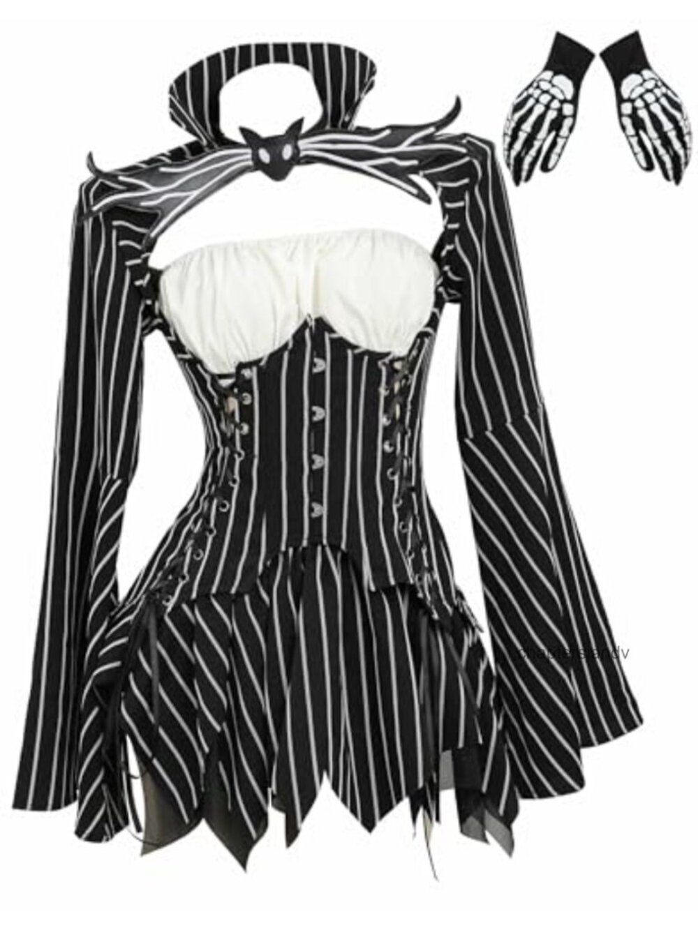 Gothic Halloween Cosplay Costume Set Long Sleeve Tube Top Skirt Gloves Leg